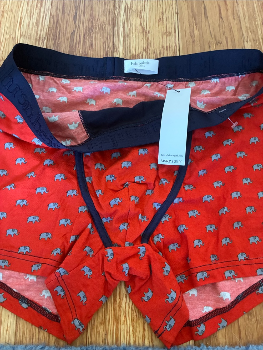 Faherty Red Elephant-Print Boxer Briefs with Navy Trim